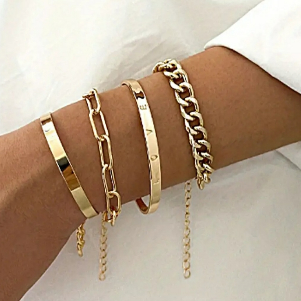 NEW 4-Pc Gold Love Cuff Bangle Bracelet Set